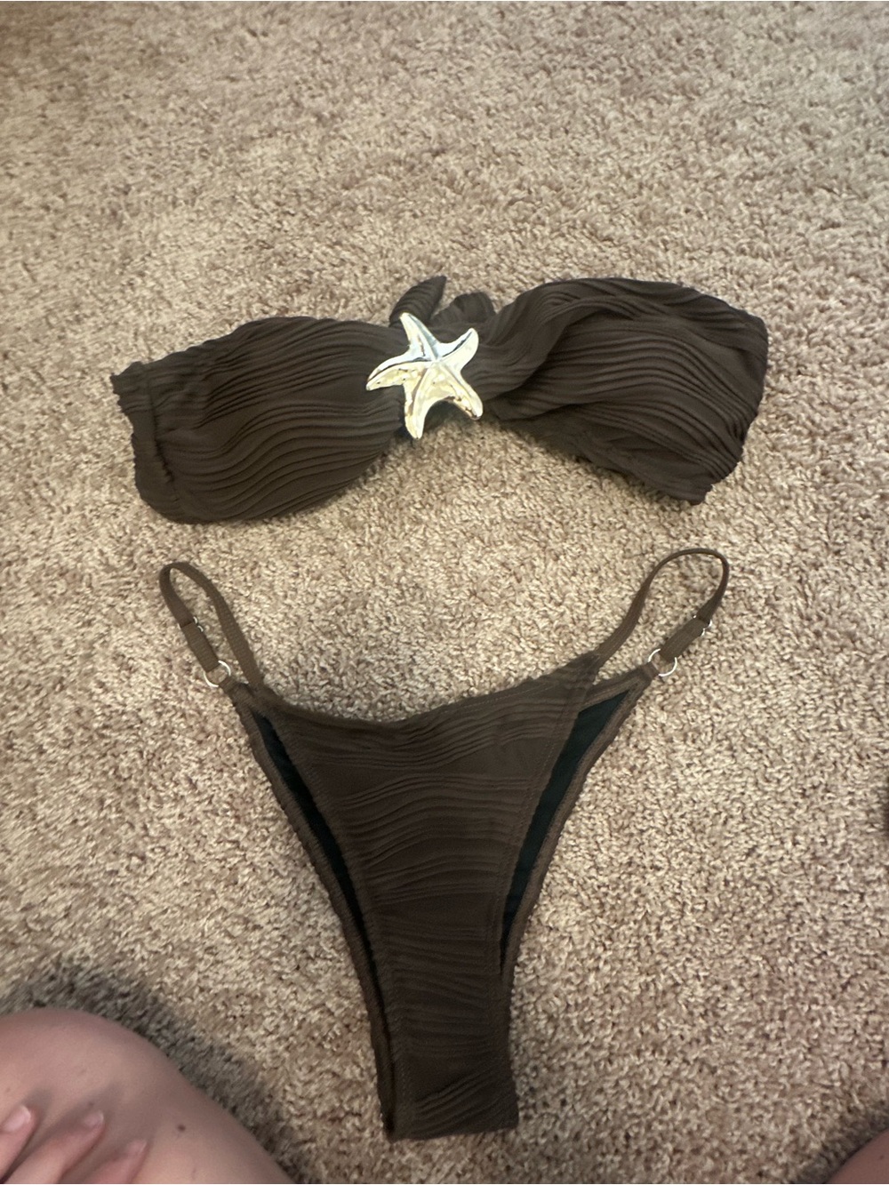 SHEIN Brown Textured Bandeau Bikini Set with Starfish Detail